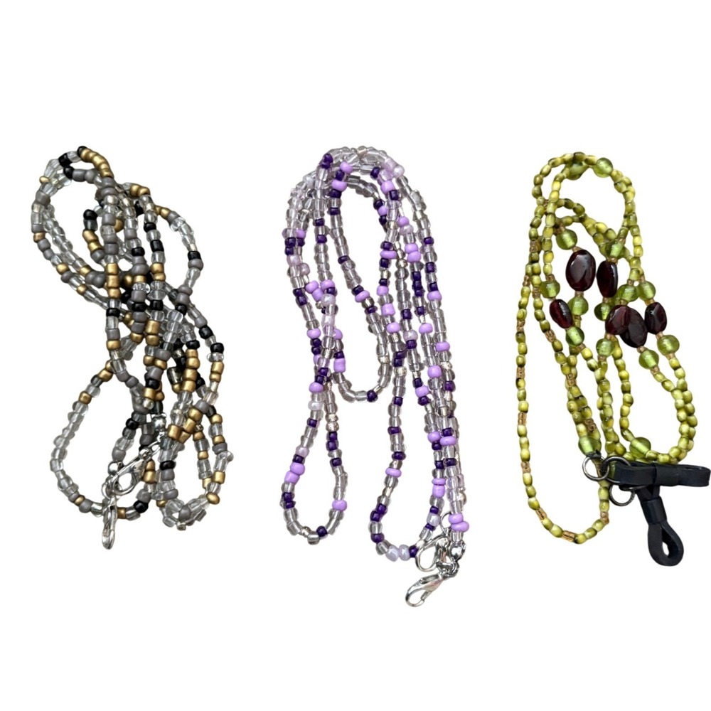 Beaded Eyeglass Mask Chain Set‎ 3pc Purple Green Gold Silver